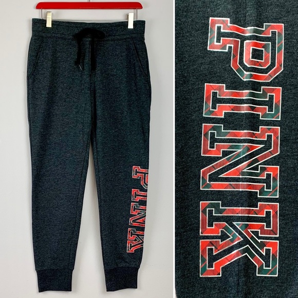 NWT Small PINK Victoria’s Secret Skinny Fleece Joggers Plaid Lounge Athleisure - Picture 1 of 9